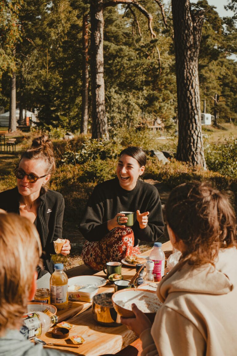 Group of people gathered enjoying nature